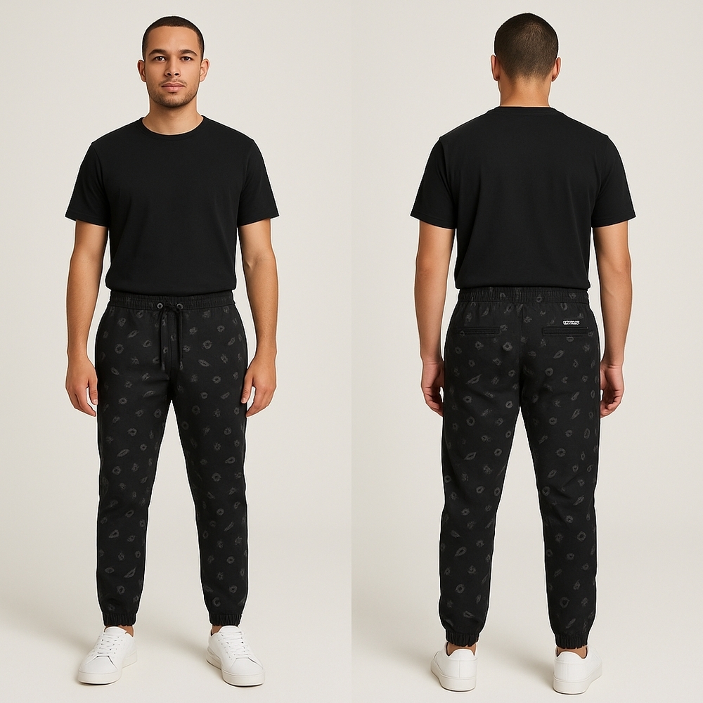 Southpole Men’s Black Graphic Jogger Pants – Size XL